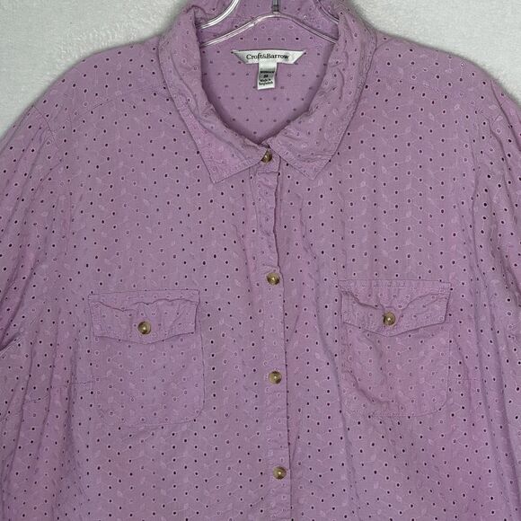Croft & Barrow Eyelet 3/4 Roll-up Sleeve Button Up Blouse Lilac Purple Size 3x - Picture 4 of 16